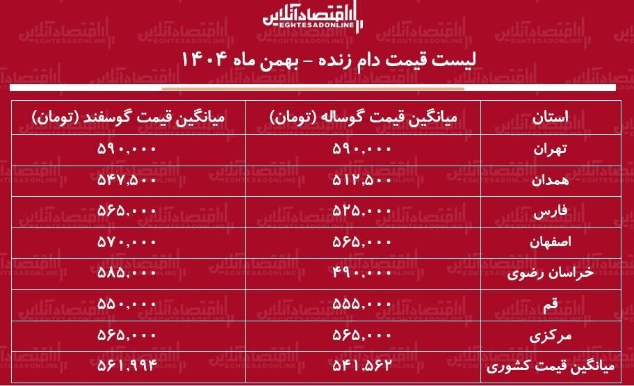 قیمت جدید دام زنده امروز ۱۱ بهمن ۱۴۰۴ قیمت جدید دام زنده امروز ۱۱ بهمن ۱۴۰۴