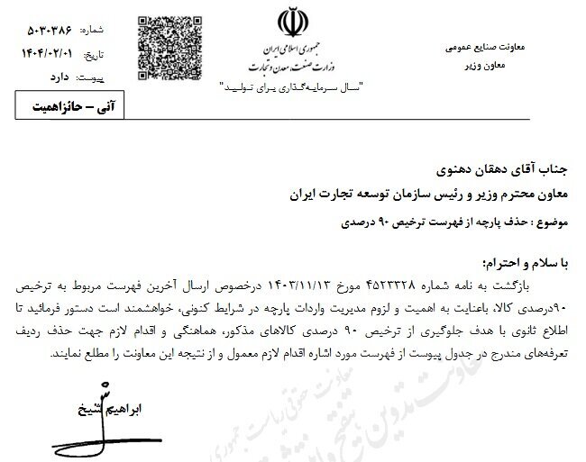 ممنوعیت ترخیص ۹۰ درصدی پارچه از گمرکات ممنوعیت ترخیص ۹۰ درصدی پارچه از گمرکات