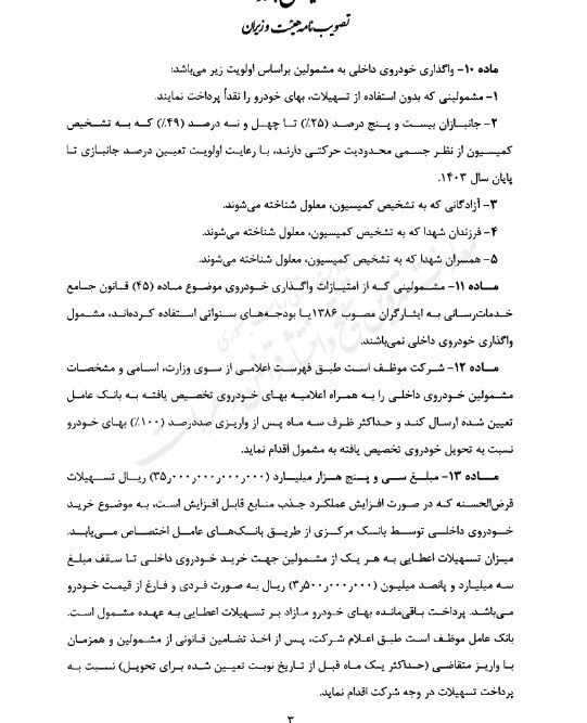 آیین نامه اجرایی واردات خودروهای جانبازان ابلاغ شد آیین نامه اجرایی واردات خودروهای جانبازان ابلاغ شد