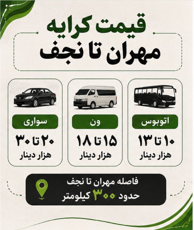کرایه مهران تا نجف +همه کرایههای اربعین ۱۴۰۵ کرایه از مرز مهران تا نجف