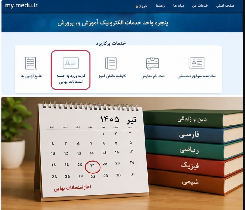 کارت ورود به جلسه امتحان نهایی