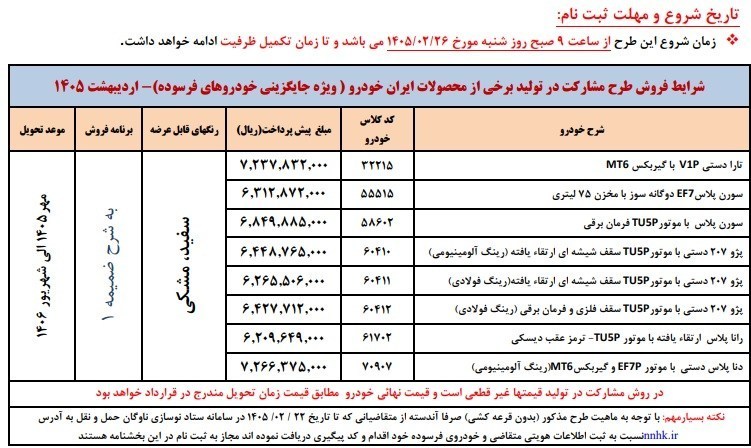 ثبت نام ایران خودرو بدون قرعه کشی امروز شنبه ۲۶ اردیبهشت ۱۴۰۵ + شرایط و لینک ثبت نام